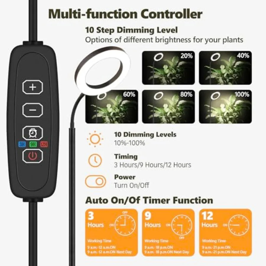 Plant Grow Light 20W Growing Lights for Indoor Plants Full Spectrum LED Floor Lamp with Height Adjustable Stand Auto Timer 3/9/