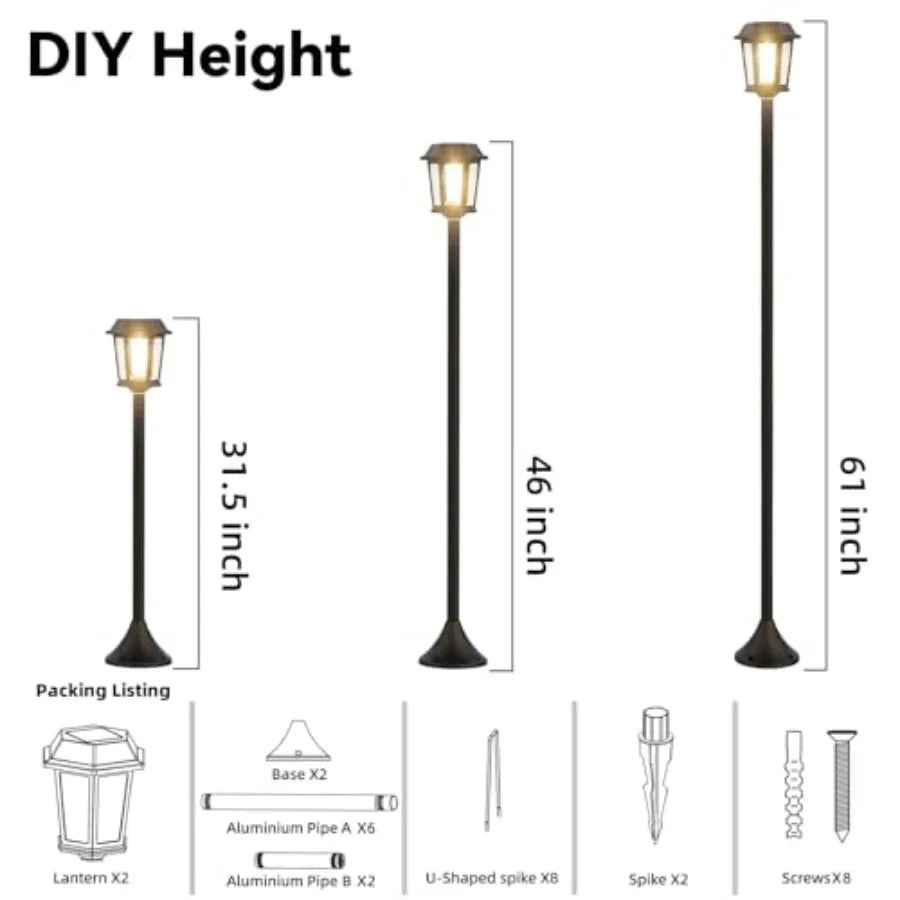 2 Pack Solar Lamp Post Lights Outdoor 63" Solar Pole Lights for Outside 3000K Dusk to Dawn Waterproof Floor Lamps for Patio
