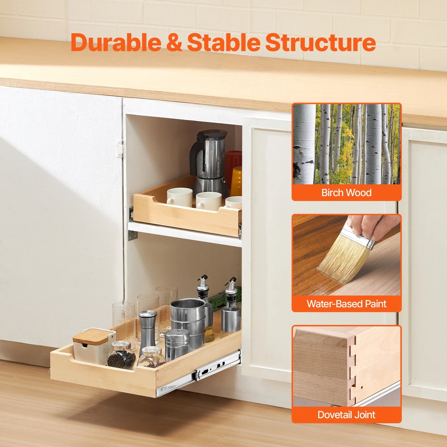 14-20inch Pull Out Cabinet Organizer Cabinet Drawer Slide out Shelf Sliding Wood Drawer for Kitchen Pantry Bathroom