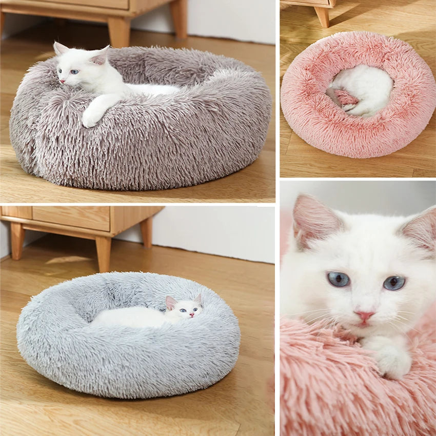 Donut Dog Bed Warm Soft Long Plush Pet bed For Small Large Dog House Cat Calming Beds Washable Winter Kennel Sofa Cushion Mat