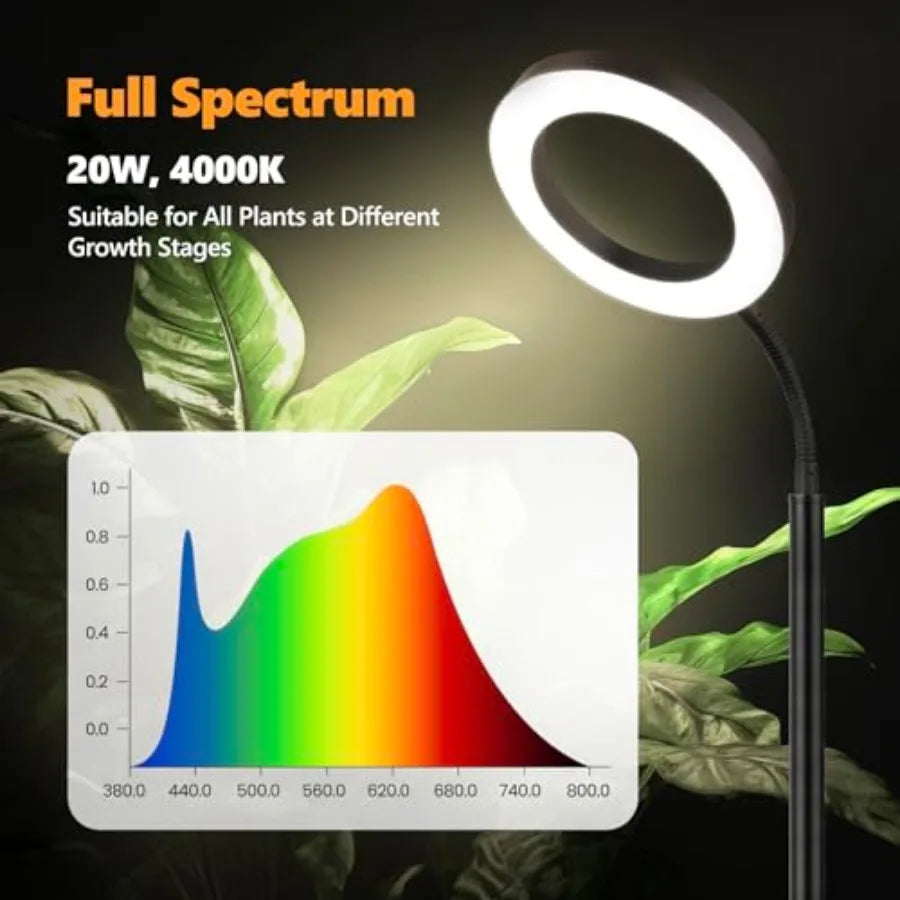 Plant Grow Light 20W Growing Lights for Indoor Plants Full Spectrum LED Floor Lamp with Height Adjustable Stand Auto Timer 3/9/