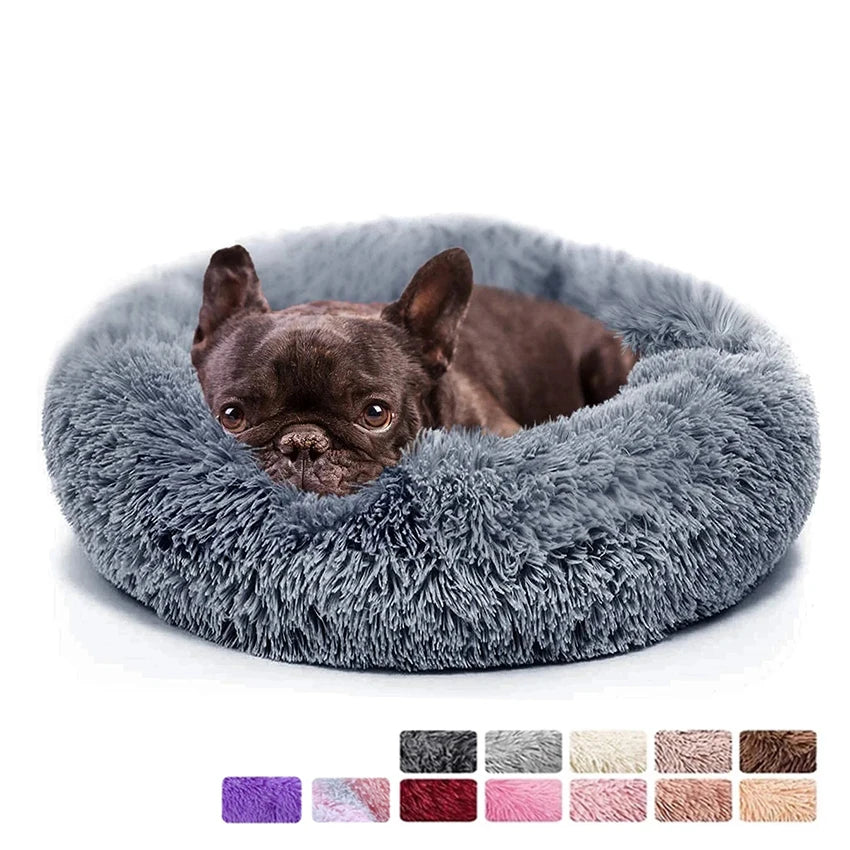 Donut Dog Bed Warm Soft Long Plush Pet bed For Small Large Dog House Cat Calming Beds Washable Winter Kennel Sofa Cushion Mat