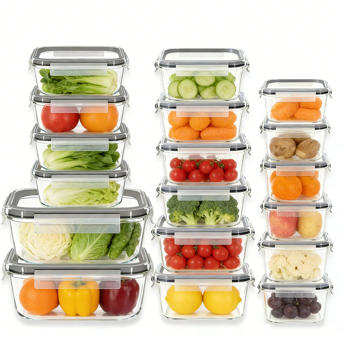18 Pack Glass Food Storage Containers Set with Airtight Lids Leakproof Glass Meal Prep Containers Stackable Food Preservation Box BPA-Free Portable Food Storage Container