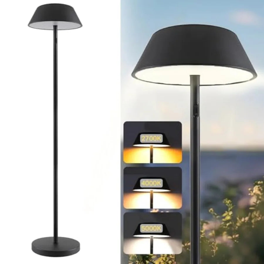Outdoor Solar Powered Floor Lamp for Patios Decks Outdoor Living Spaces Reading - Tall Ultra Bright Cordless 3 Different Light Settings