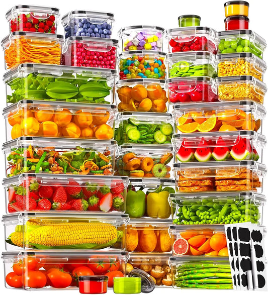 70 PCS Food Storage Containers with Lids(35 Containers & 35 Lids), BPA-Free Plastic Food Containers for Kitchen Storage, Leak Proof, Reusable Meal Prep Containers with Labels & Pen