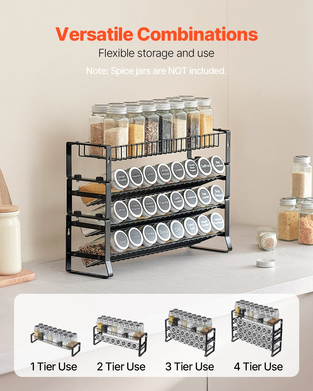 4 Tier Detachable Spice Rack Organizer Stackable Seasoning Organizer Spice Jars Kitchen Storage for Countertop