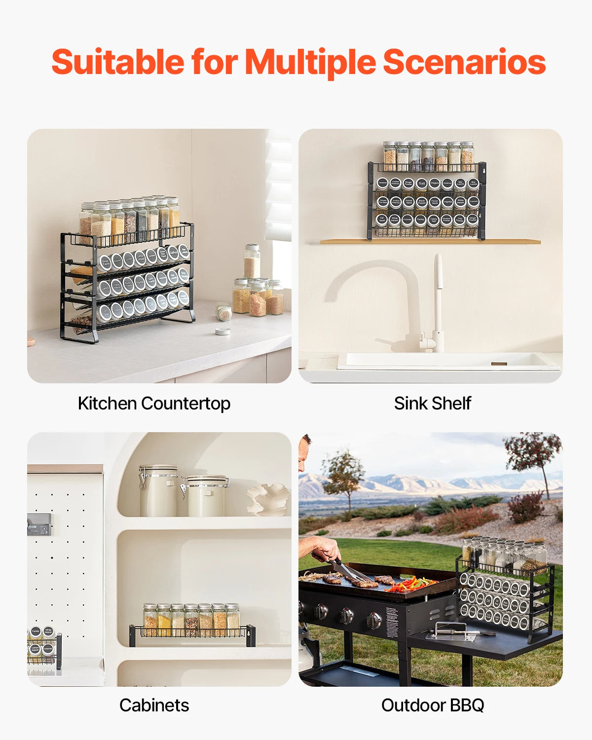 4 Tier Detachable Spice Rack Organizer Stackable Seasoning Organizer Spice Jars Kitchen Storage for Countertop