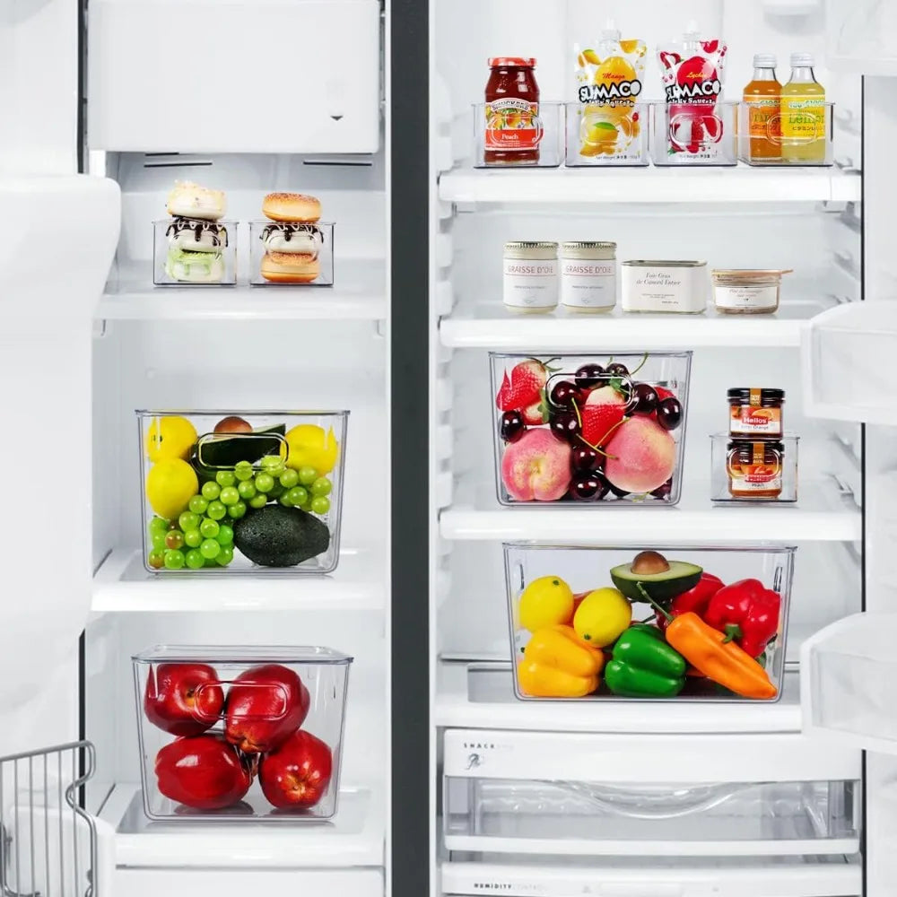 Set of 8 Clear Plastic Storage Bins, 4 Large and 4 Small Stackable Storage Containers for Pantry Organization and Kitchen Storage