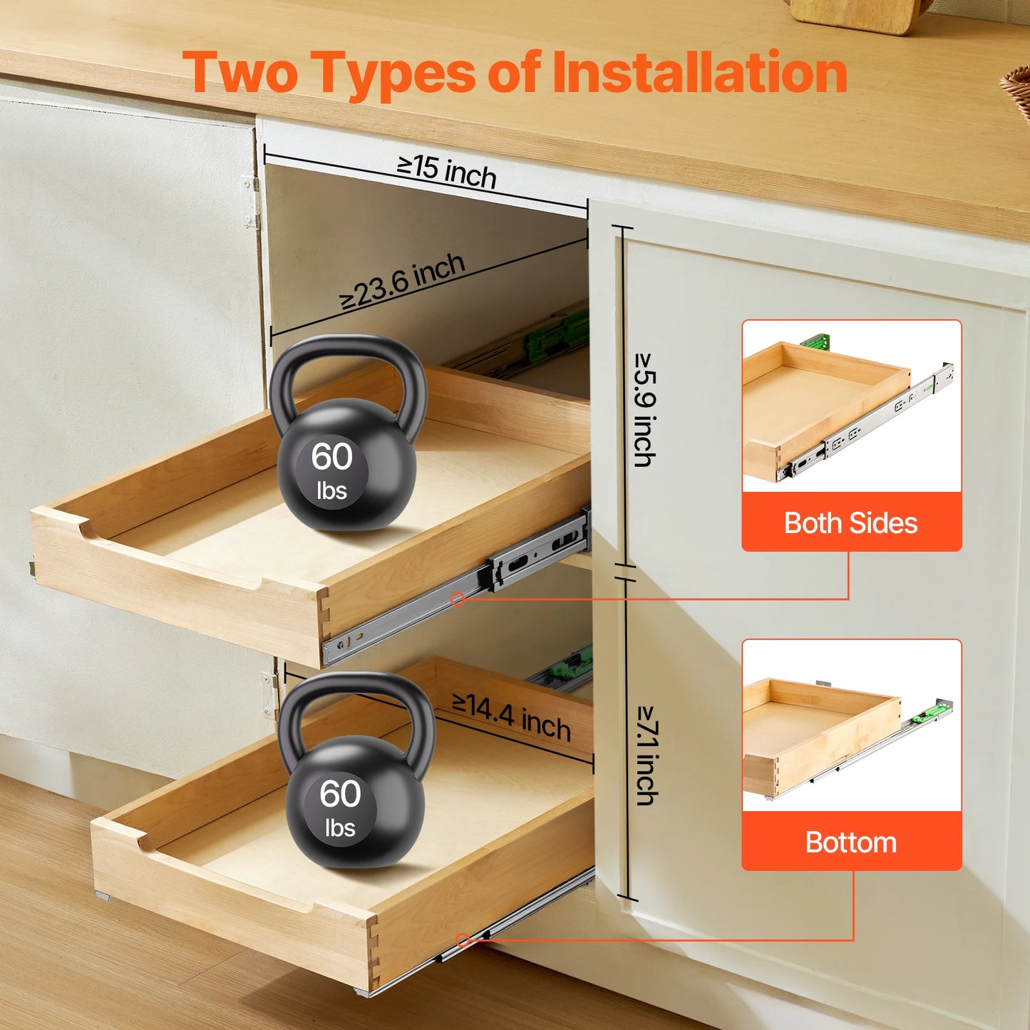 14-20inch Pull Out Cabinet Organizer Cabinet Drawer Slide out Shelf Sliding Wood Drawer for Kitchen Pantry Bathroom