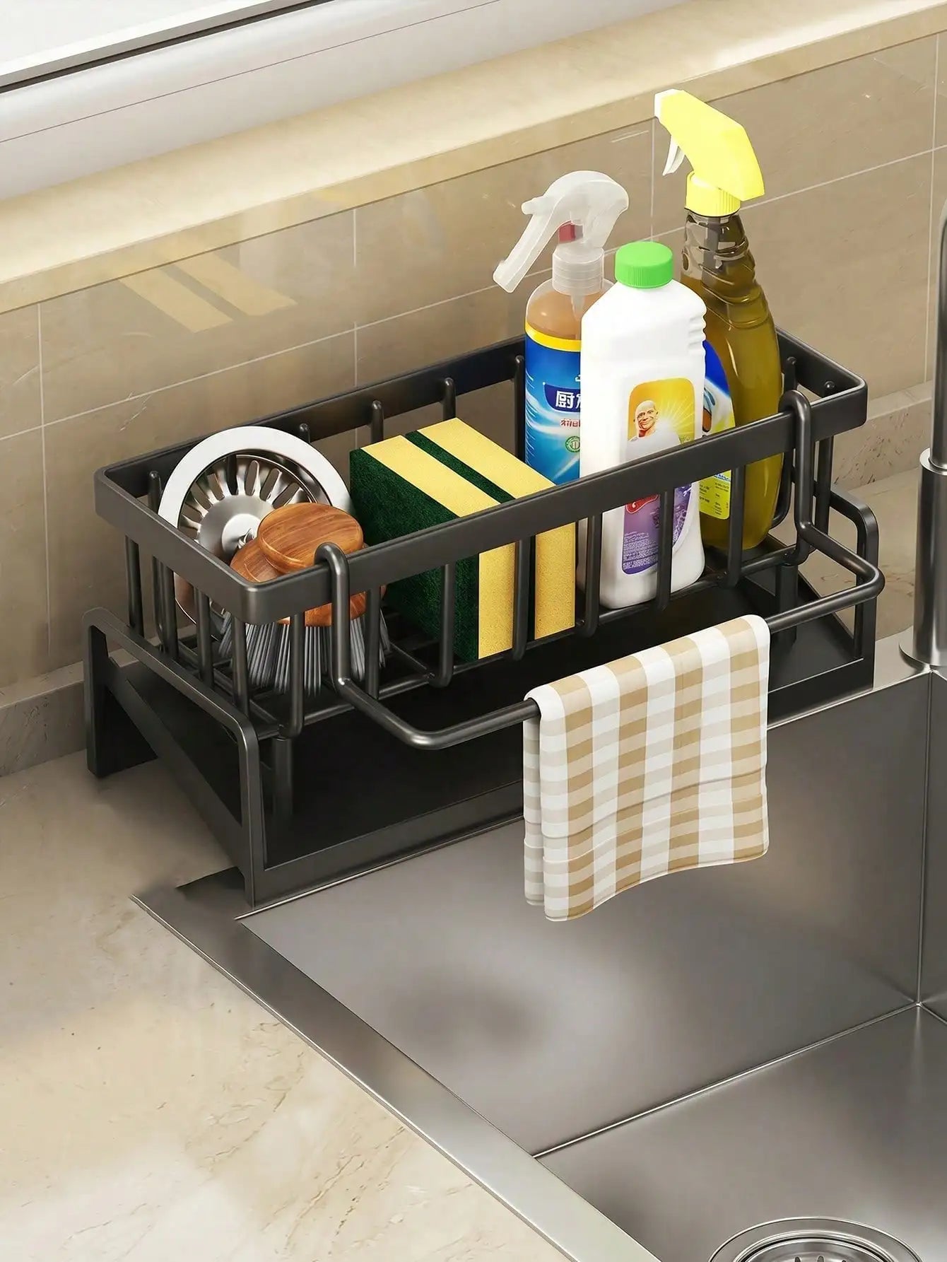 Multifunctional Sink Drain Rack, Sponge Holder, Kitchen Utensil Drainer, Spherical Metal Sink Dish Rack, Upgraded Carbon Steel Material. Kitchen Storage Rack, Sink Towel And Mat All Made Of Carbon Steel, Spherical Metal Sink