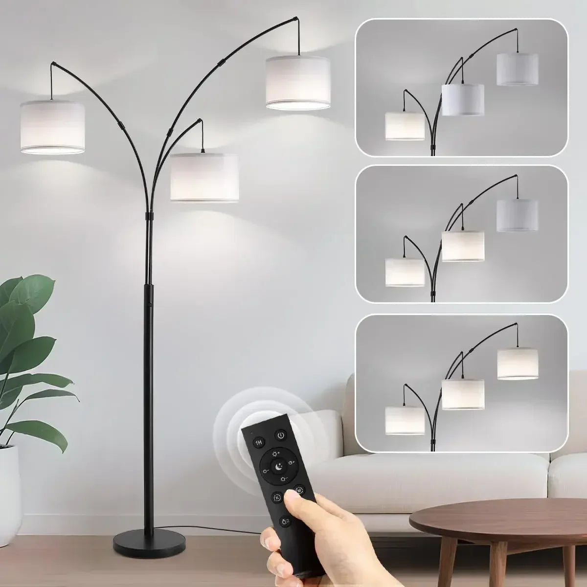 Arc Floor Lamp, 3 Light Floor Lamp with Remote, 2400LM Super Bright Tall Standing Lamp with 3 Color Temps & Dimmable, 80" Mid Ce