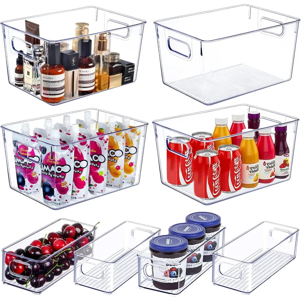 Set of 8 Clear Plastic Storage Bins, 4 Large and 4 Small Stackable Storage Containers for Pantry Organization and Kitchen Storage