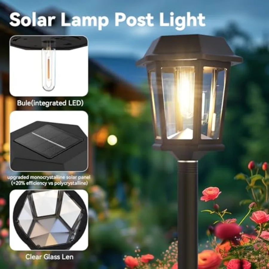 2 Pack Solar Lamp Post Lights Outdoor 63" Solar Pole Lights for Outside 3000K Dusk to Dawn Waterproof Floor Lamps for Patio