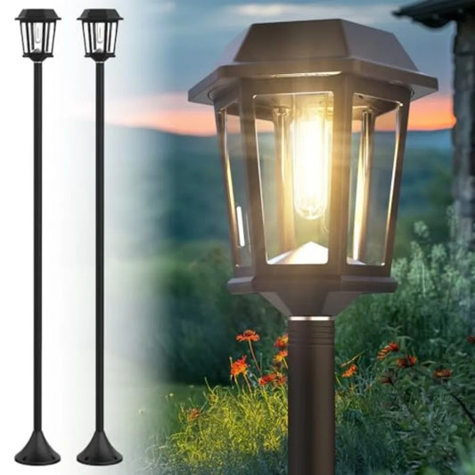 2 Pack Solar Lamp Post Lights Outdoor 63" Solar Pole Lights for Outside 3000K Dusk to Dawn Waterproof Floor Lamps for Patio
