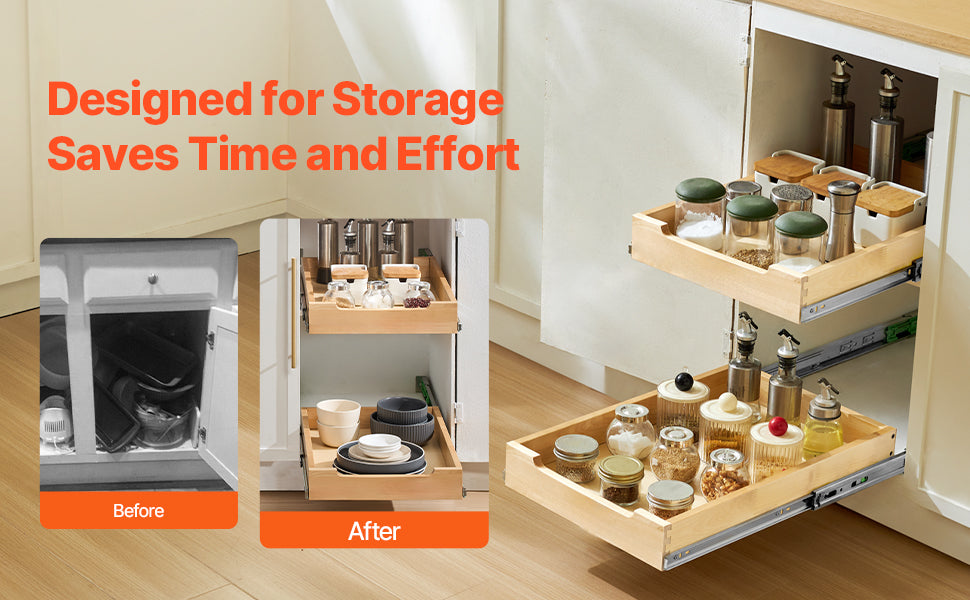 14-20inch Pull Out Cabinet Organizer Cabinet Drawer Slide out Shelf Sliding Wood Drawer for Kitchen Pantry Bathroom